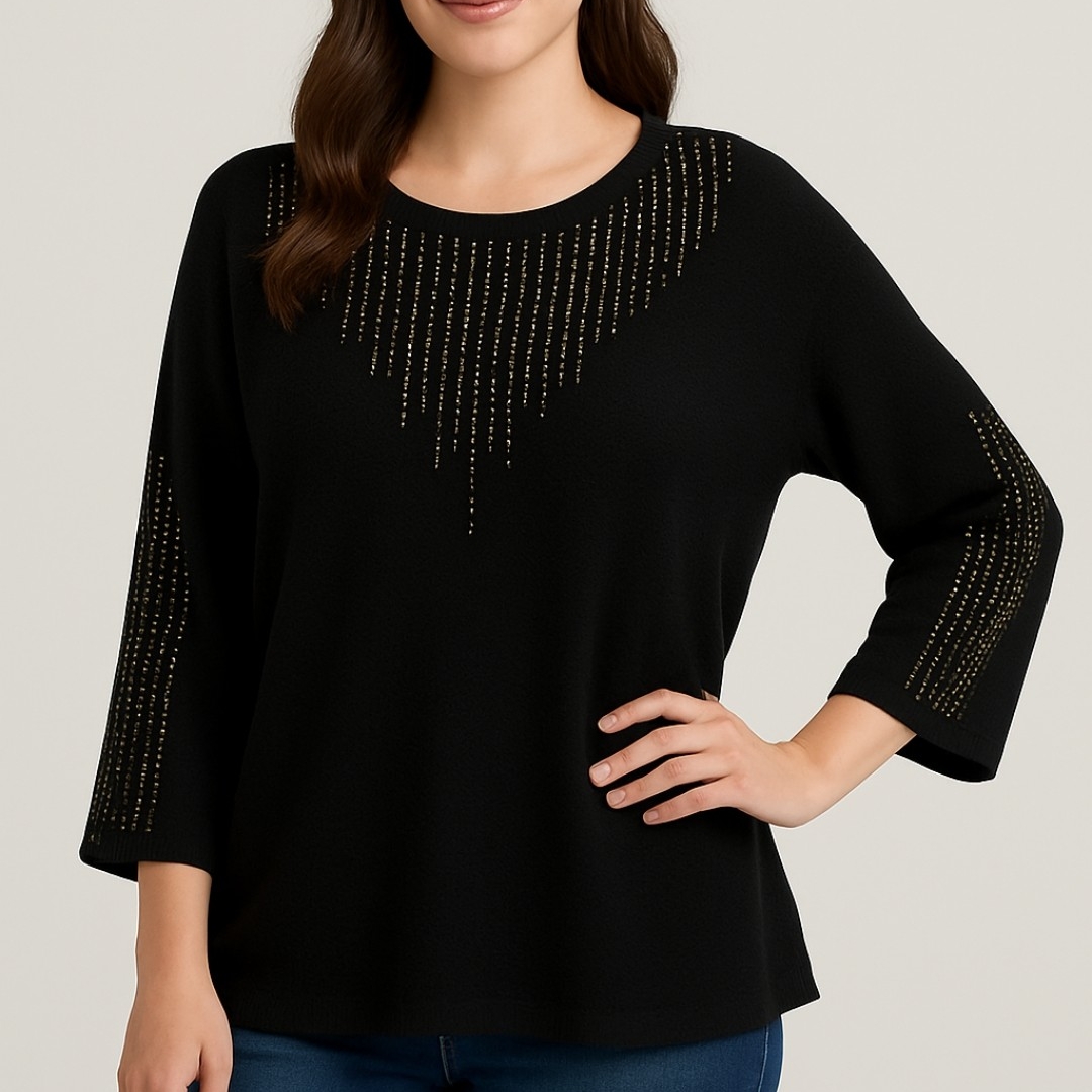 Chico's Black Blouse With Gold Stud Accents